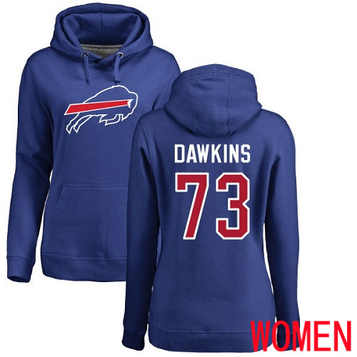 NFL Women Buffalo Bills #73 Dion Dawkins Royal Blue Name and Number Logo Pullover Hoodie Sweatshirt